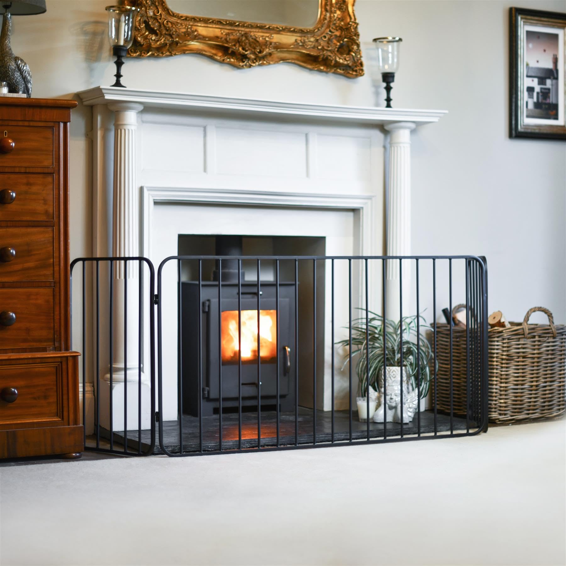 Black Country Metal Works Black "Omni" Heavy Duty Fire Surround Fireguard Fire Screen – Classic Style Mesh Guard For Log Burners & Open Fires – Spark & Debris Protection