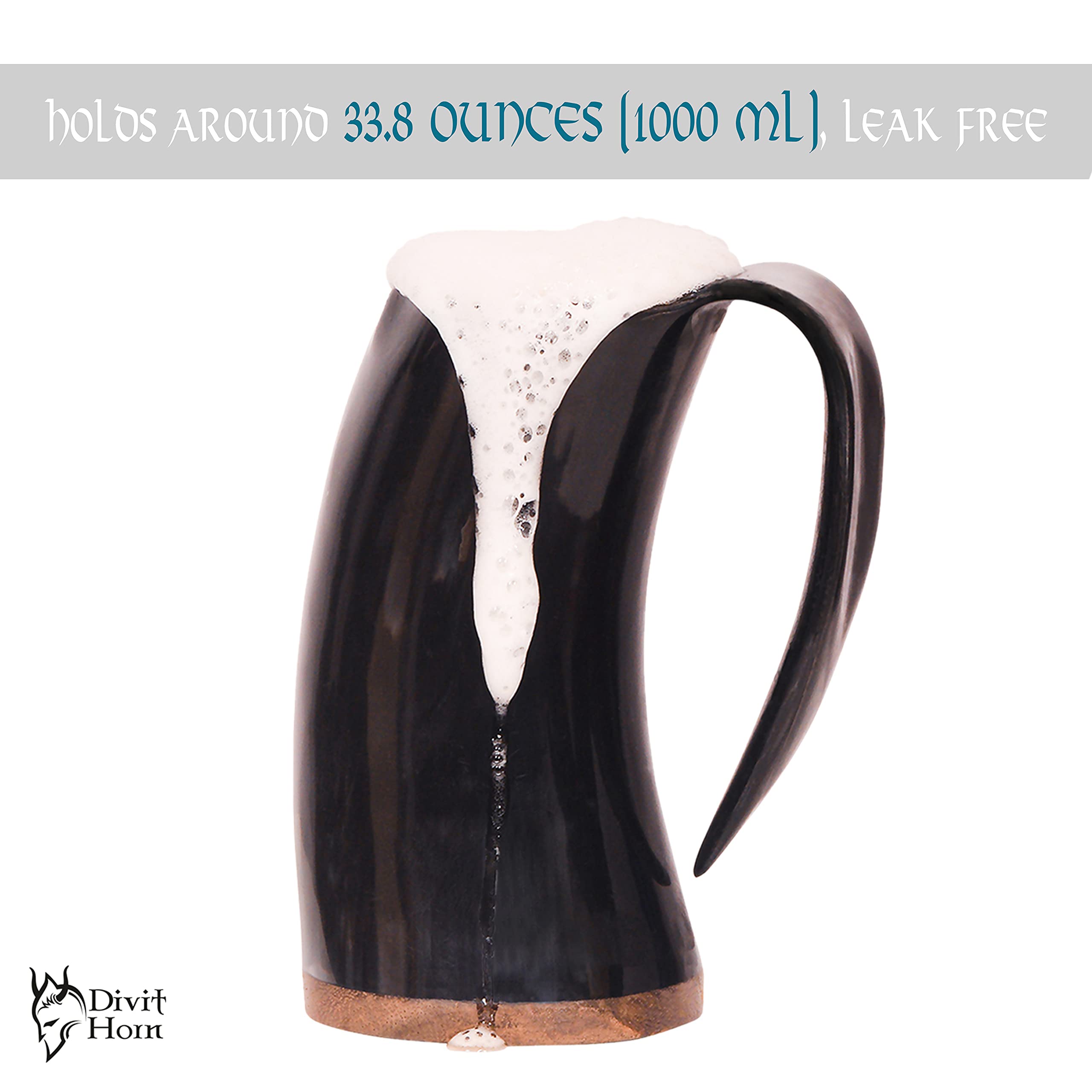 Divit Autentico Corno Vichingo boccale - 700 ml (Large Natural (1 L), Polished)