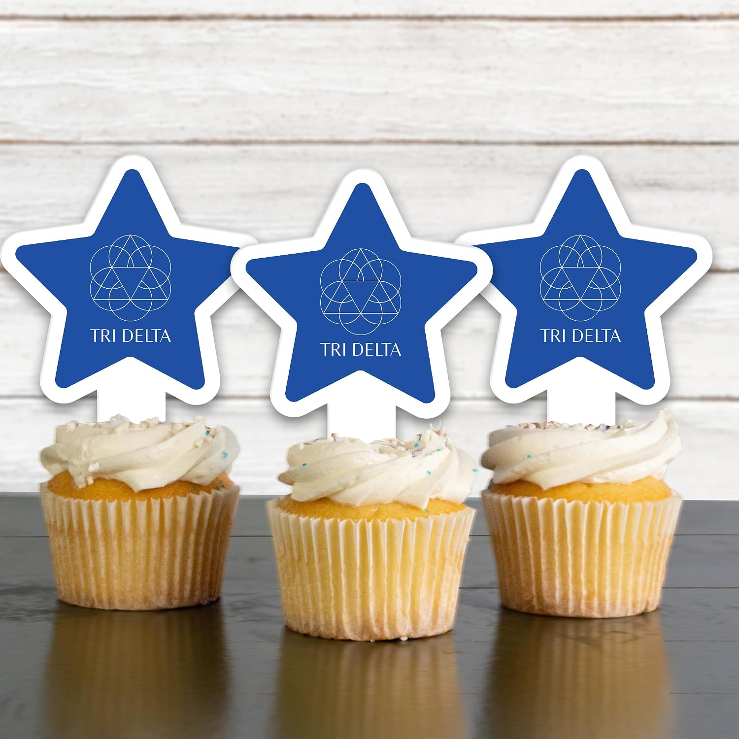 Delta Delta Delta Cupcake Toppers, Officially Licensed Sorority Dessert Picks, Solid Plastic, American-Made (Star, 25)