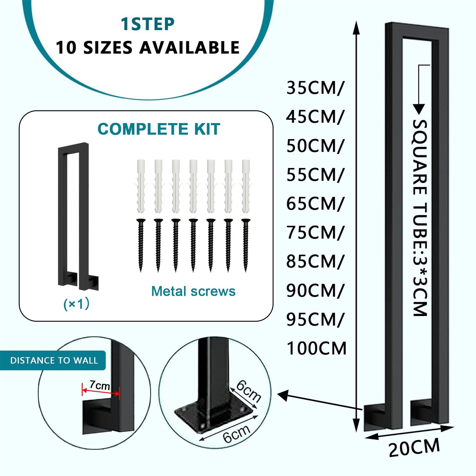 Corrimano per scale a forma di U per gradini interni ed esterni，ringhiera per scale in ferro industriale，corrimano di sicurezza antiscivolo，corrimano laterale per giardino，ingresso di casa(95cm)