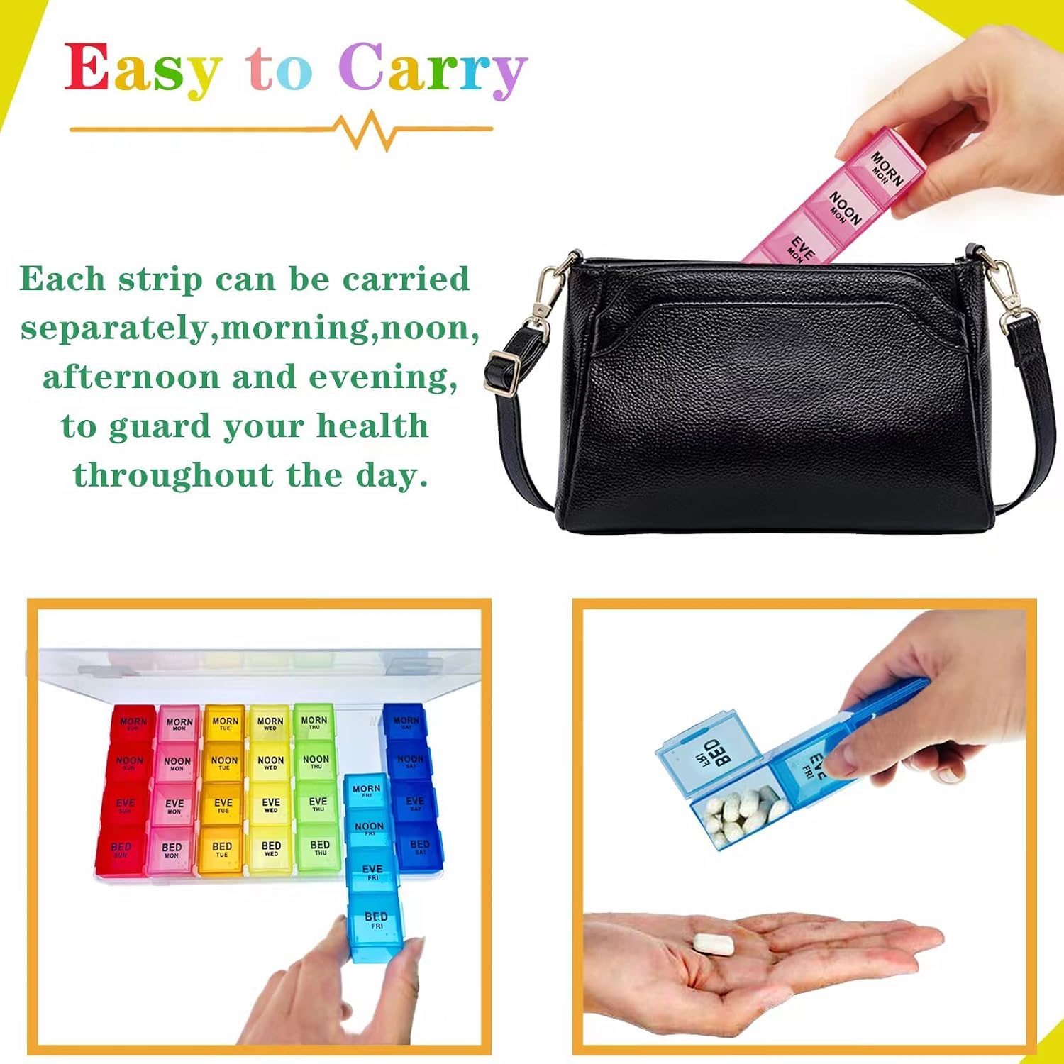 ZVZM Weekly Pill Organizer 4 Times a Day, Medicine Organizer Box, Travel Daily Pill Box Organizer 7 Day, Pill Case, Pill Container Holder for Hold Vitamins/Fish Oils.