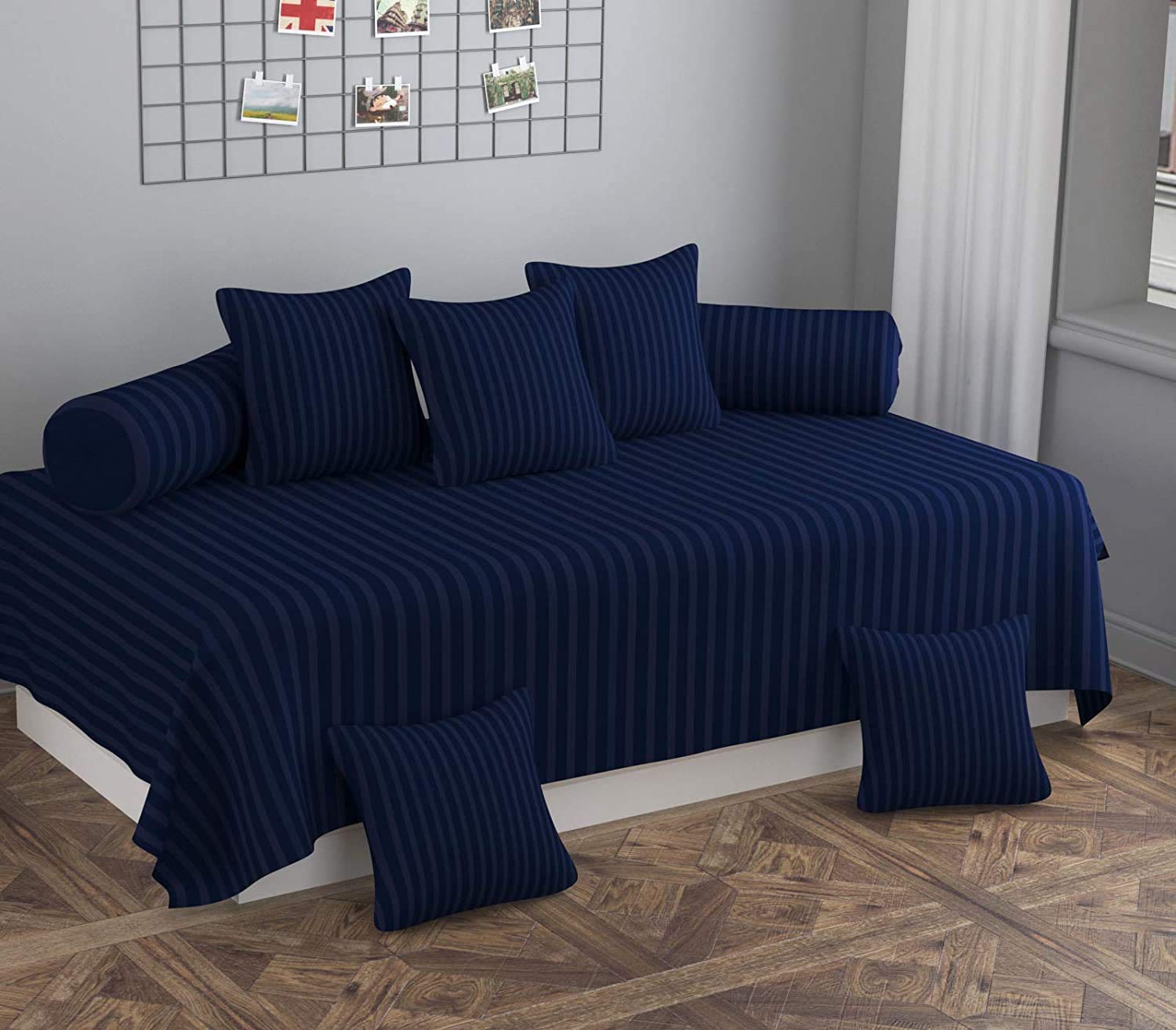 Cotton Diwan Set of 8 Pieces (1 Diwan Bedsheet + 5 Cushion Covers + 2 Bolster Covers, Multicolour-image-22
