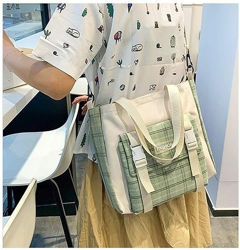 Miniatura 5 de Paquete de 5 mochilas escolares kawaii con bonitos alfileres colgantes de oso a cuadros, suministros de regreso a la escuela, mochila escolar de