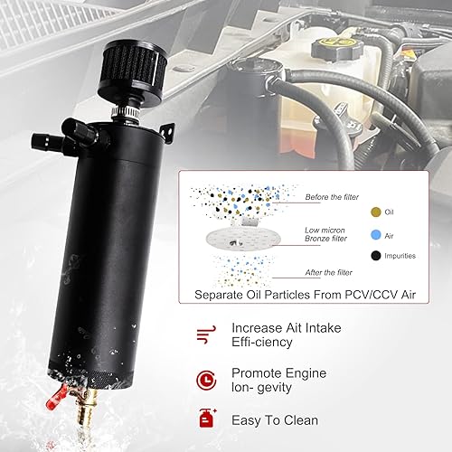 Miniatura 3 de YESHMA Tanque de depósito de aceite de 2 puertos con filtro de ventilación universal de 25.4 fl oz de aluminio con válvula de drenaje