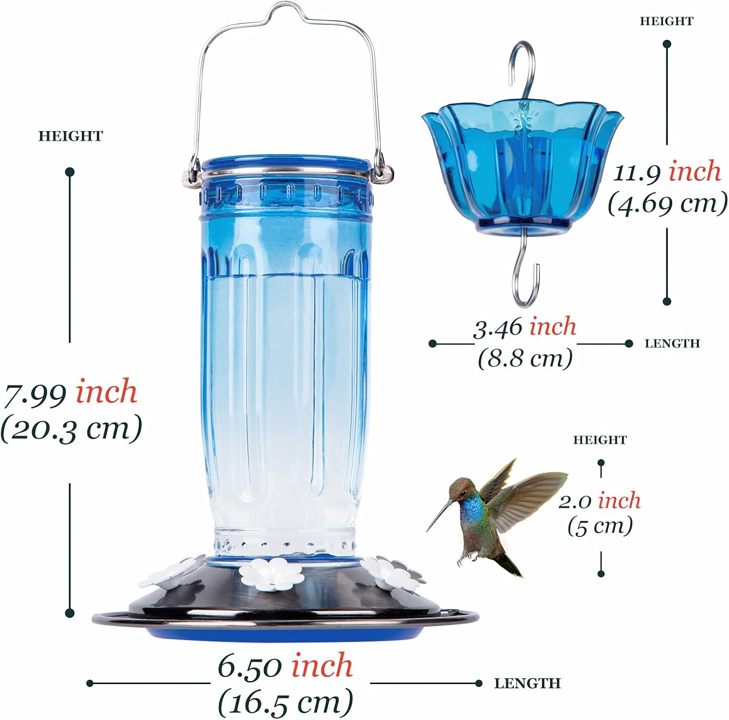 Kingsyard Glass Hummingbird Feeder for Outdoors + Adjustable Platform Wild Bird Feeder for Yard Garden Decoration