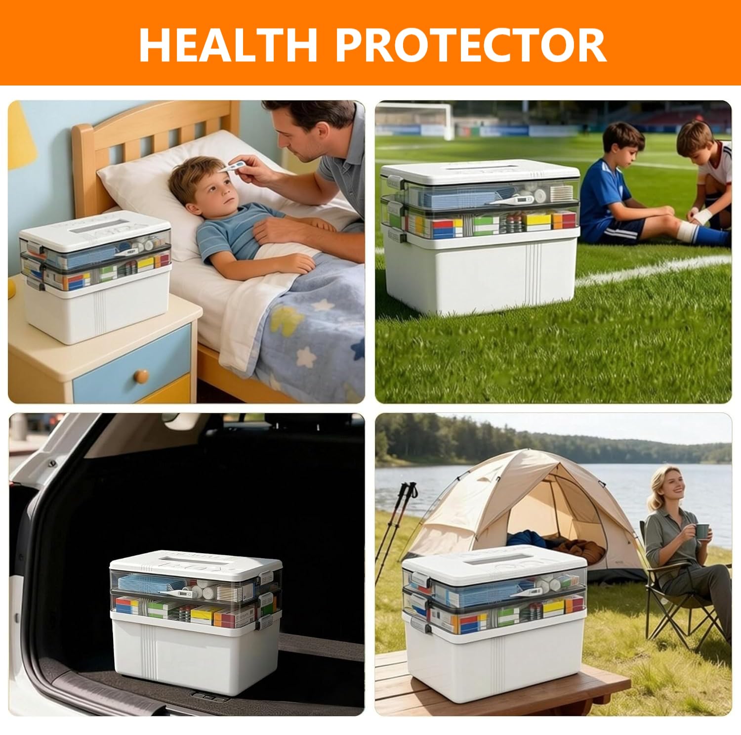 Scatola medicinali, Medicine Box, porta medicine, Scatola Porta Farmaci, 3 livelli organizer per medicinali, per pronto soccorso,medicinali,per la casa, all'aperto (Bianco latte)