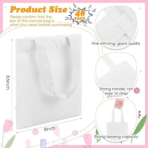 Miniatura 2 de Amylove 24 mini bolsas de lona en blanco, reutilizables, bolsas de comestibles, bolsas de bricolaje para fiestas y eventos (blanco, 8.5 x 8 pulgadas)