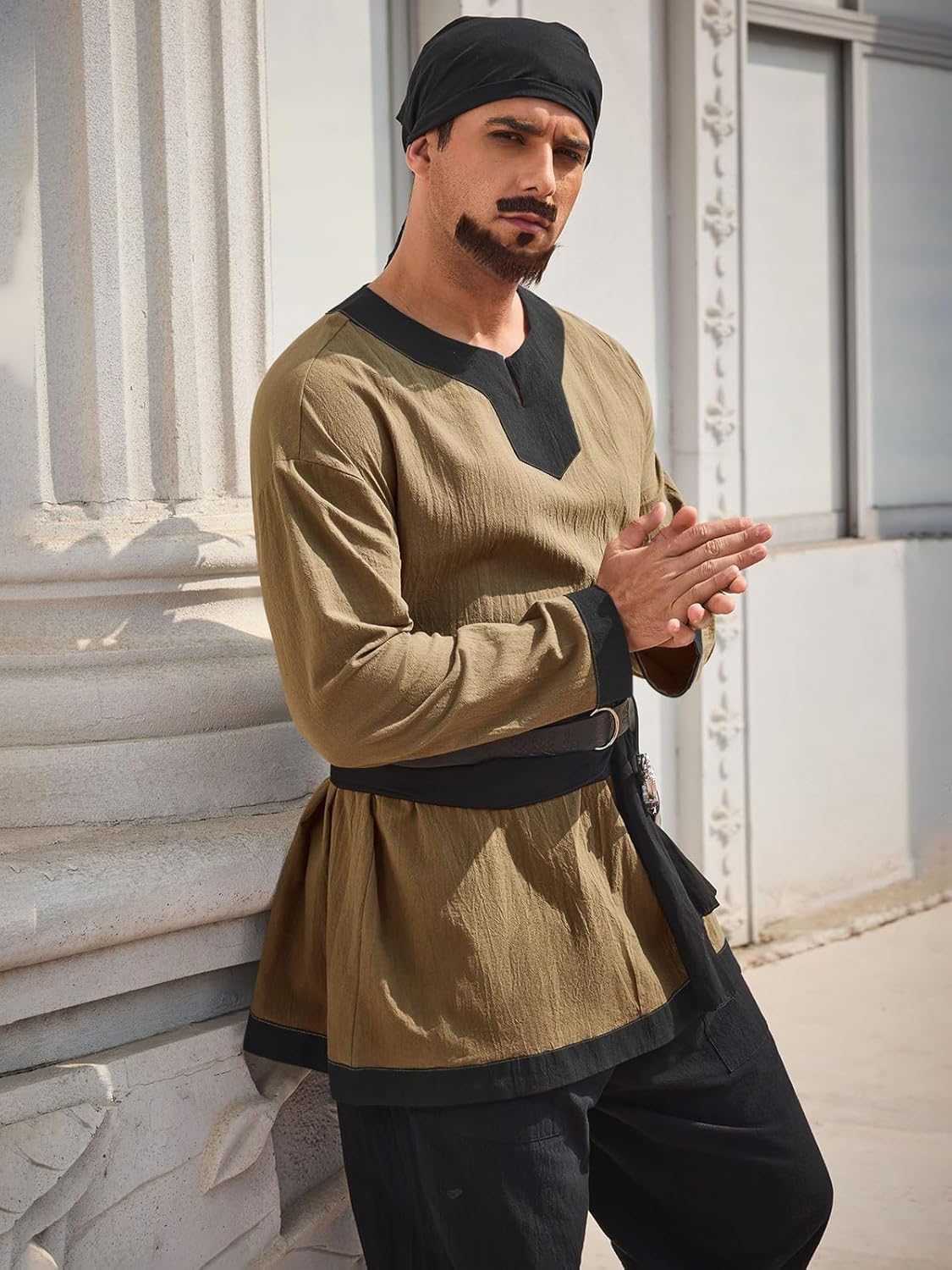 Runcati Mens Medieval Knight Tunic Renaissance Viking Pirate Shirts Warrior LARP Halloween Costume Tops - Image 3