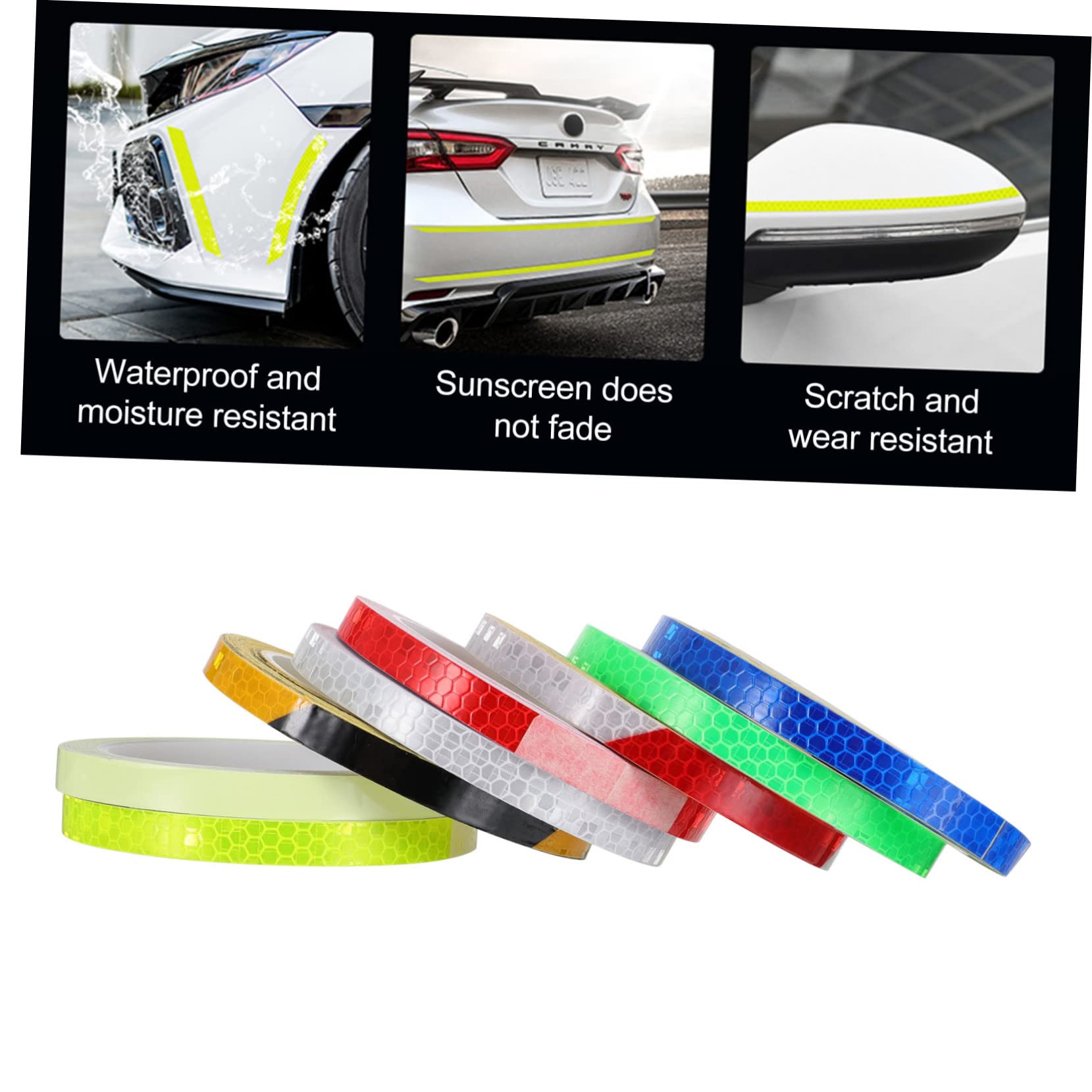 INOOMP 8rolls Multi-Color Reflective Stickers for Helmets and Vehicles Easy to Apply Decals for Enhanced Night Safety for Road Visibility