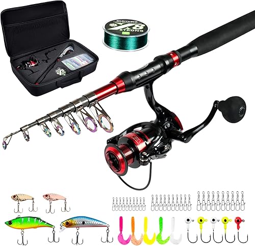 Ghosthorn Combo de caña de pescar y carrete telescópico, equipo de pesca, bolsa de transporte compacta para agua dulce y salada, regalos para
