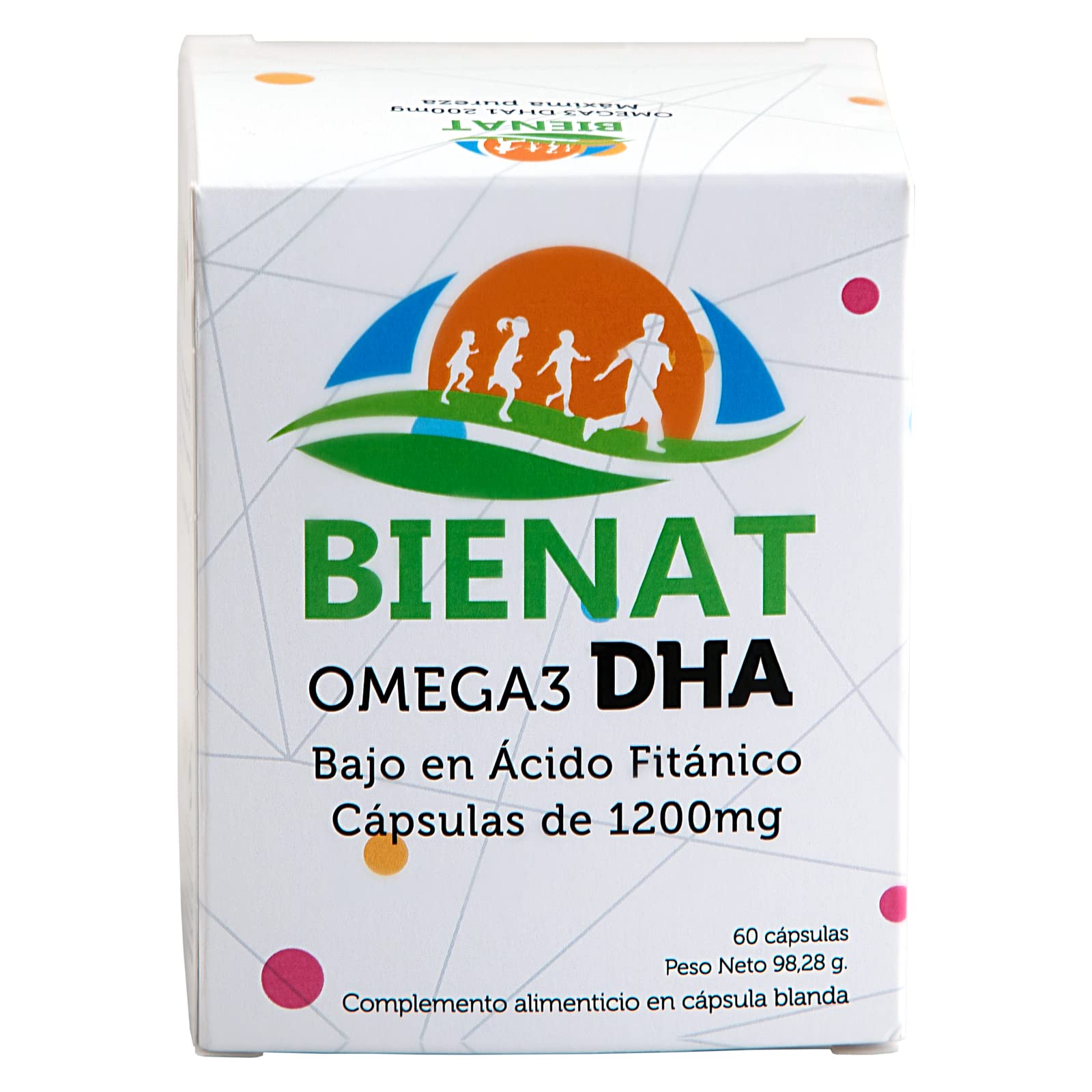 Bienat Omega 3 DHA 1200mg 60 Cápsulas Blandas – Omega 3 1200mg por cápsula – DHA 1080mg por Cápsula con 85% de Pureza – Vitamina E Natural (60 Cápsulas)
