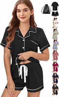 WJing Yi Jia 3Pcs Soft Pajamas Set for Women XS-XXL Womens Pajama Sets Button Down Sleepwear Nightwear Pj set Lounge Set Pjs