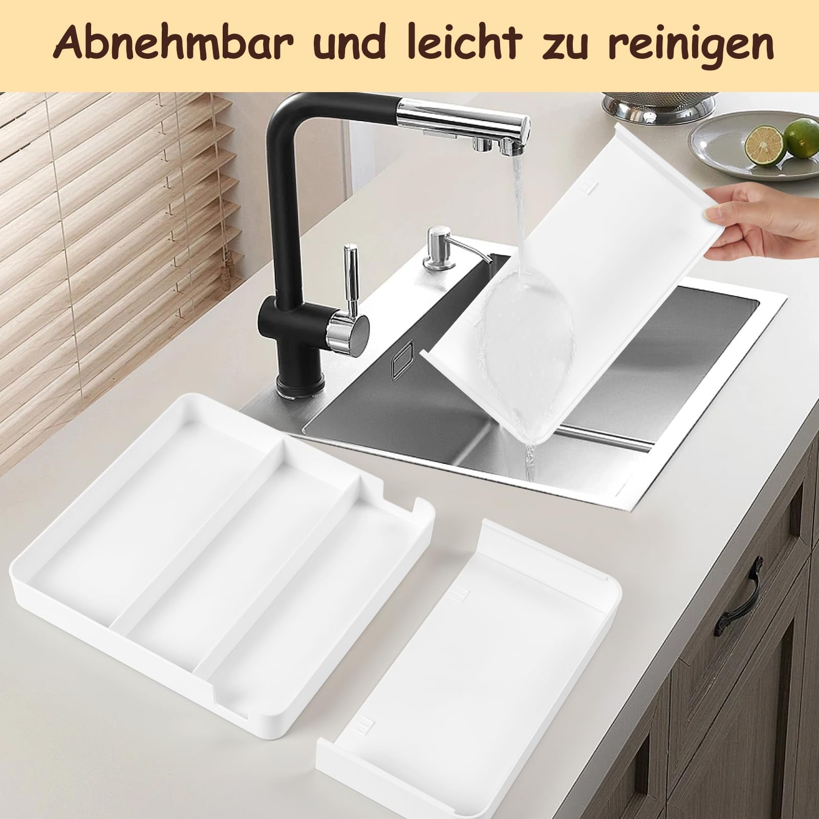 Besteckkasten für Schubladen,Besteckeinsatz 5 Fächer | Verstellbarer Besteckeinsatz für Schubladen, Tiefe 27 cm Erweiterbar auf 45,5 cm, Besteckschublade Einsatz für Besteck