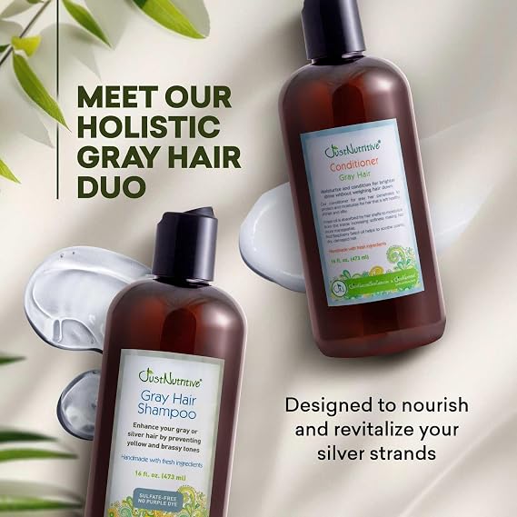 Just Nutritive Gray Hair Shampoo and Conditioner Set, Natural Kit for Gray Hair, 16 oz Each Product