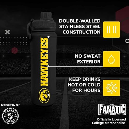 Vista 2 de Campus Colors Botella de agua de acero inoxidable de la NCAA, tapa giratoria, 24 onzas, clip de transporte, mantiene tus bebidas calientes o frías