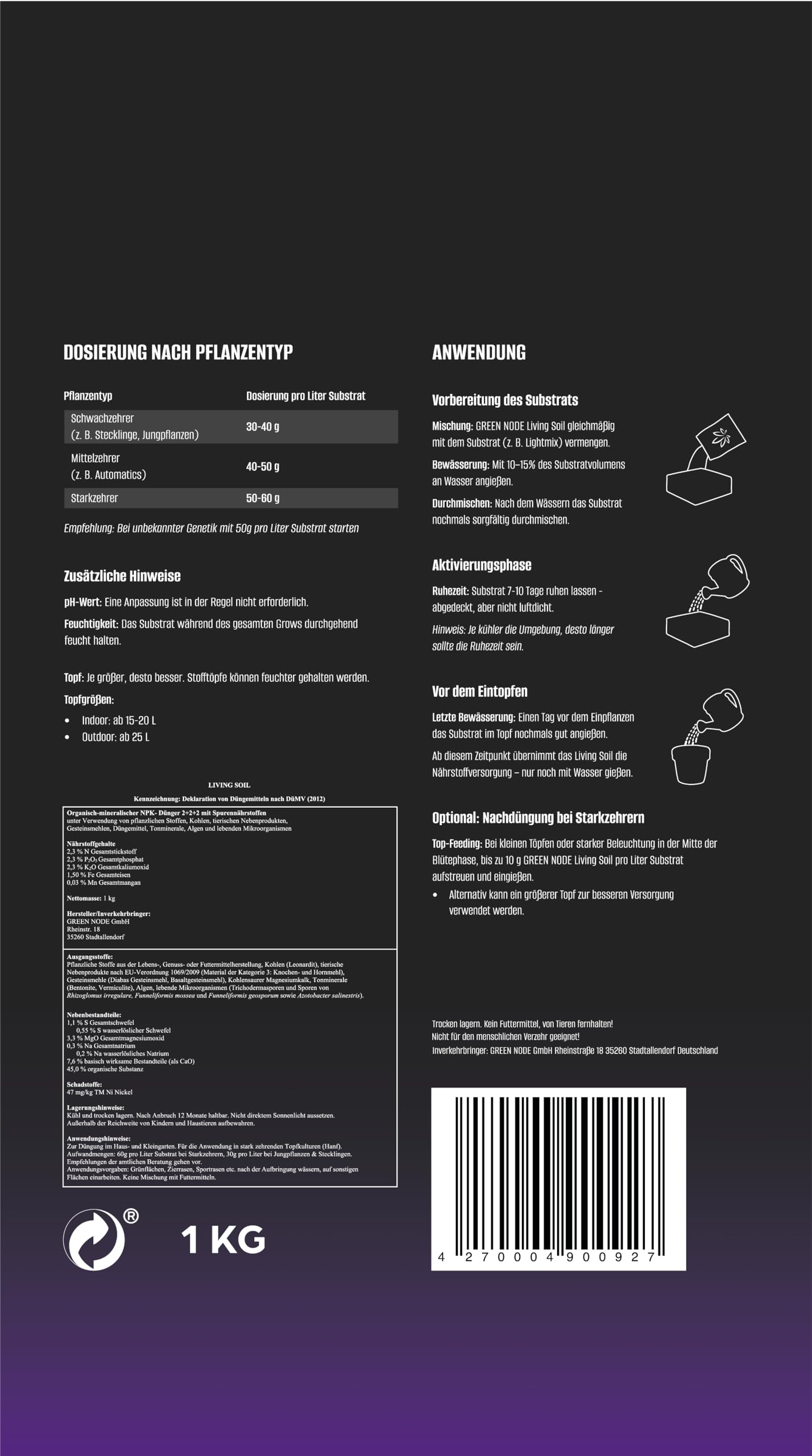 Living Soil | Perfekt für eine Pflanze | Komplettversorgung | Mikroorganismen & Pilzsporen | Wurzelanregend | Resistenzfördernd | Bodenverbessernd | NPK Düngemittel | für mind. 20 L Erde