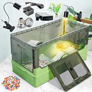 64.9 x 32.8 x 36.9cm(25.6 x 12.8 x 14.6인치) 거북이 탱크 키트, 열 램프 필터 및 바퀴 포함, 수중 거북이 서식지 및 수족관 작은 거북이 소라게 및 개구리를 위한 탈출 방지 디자인과 쉬운