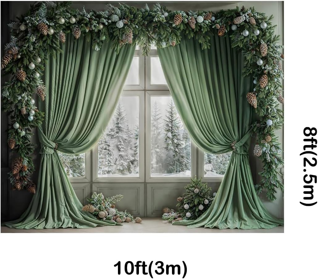Kate 7x5ft Winter Backdrops for Photography Frozen Tree Background Green Curtain Background Merry Christmas Day Studio Backdrop