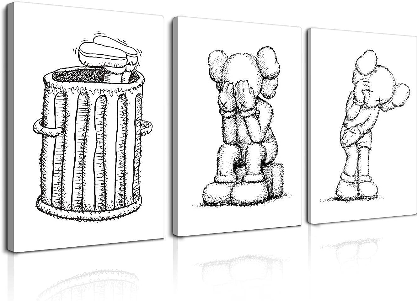Kaws アートパネル 3枚 人気 漫画 セサミストリート 暴力的なクマ キャンバス ポスター 絵画 壁掛け 北欧 モダン インテリア 玄関 壁飾り 部屋飾り おしゃれ 贈り物 木枠付きの完成品 Faz Co Zm
