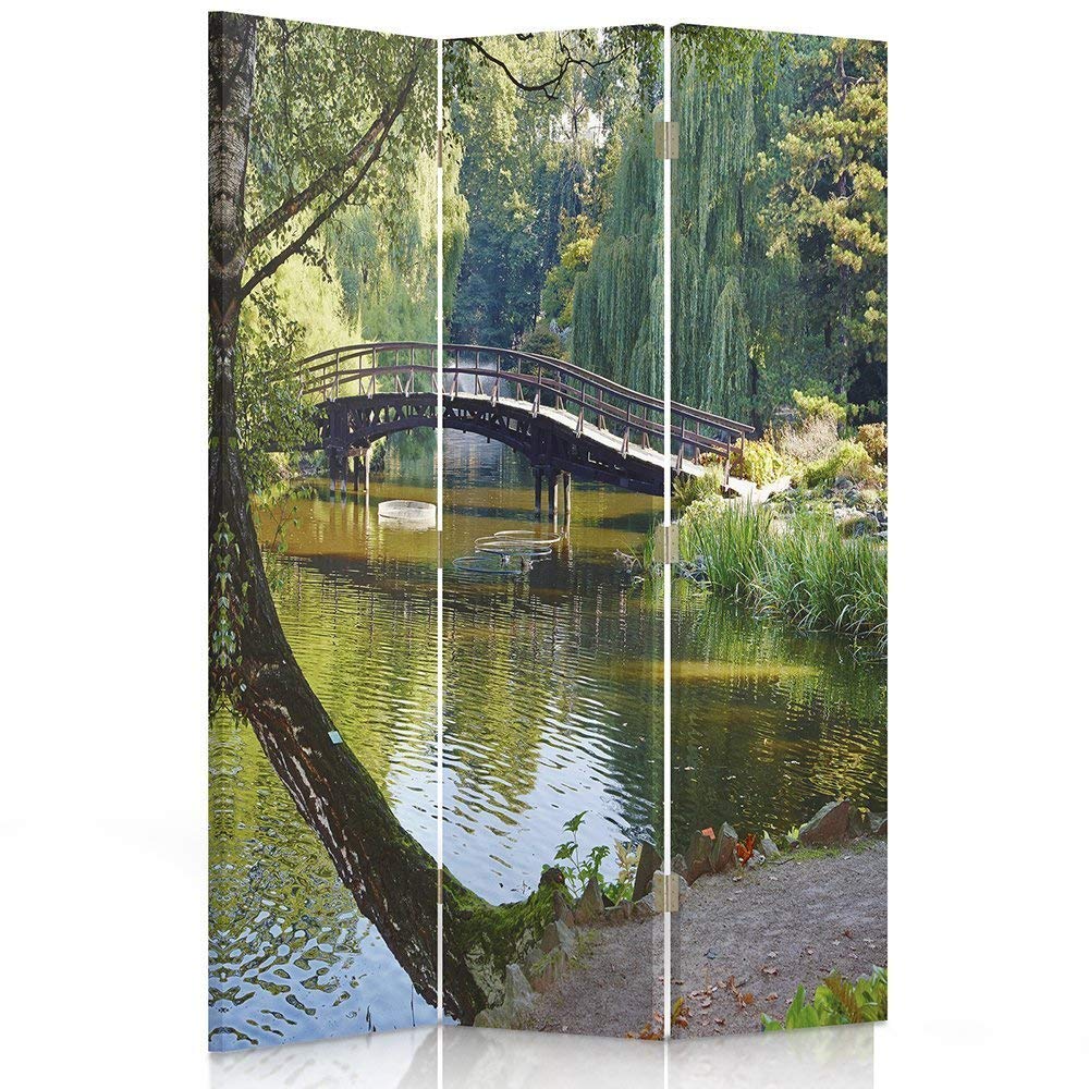 Feeby Paravent Lac 3 Panneaux 110x180 cm Une Seule Côté Cloison De Séparation Écran Pliant Paravent Interieur Décoratif Mur Espagnol Impression sur Toile Chambre d'enfant Salon Bureau Vert
