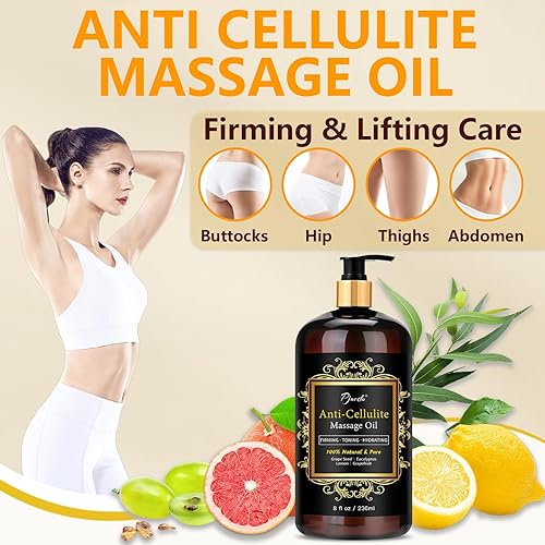 Miniatura 6 de Aceite de masaje anticelulítico para terapia de masaje, aceite reafirmante corporal 100% natural y puro para reducir la celulitis, reafirmar e