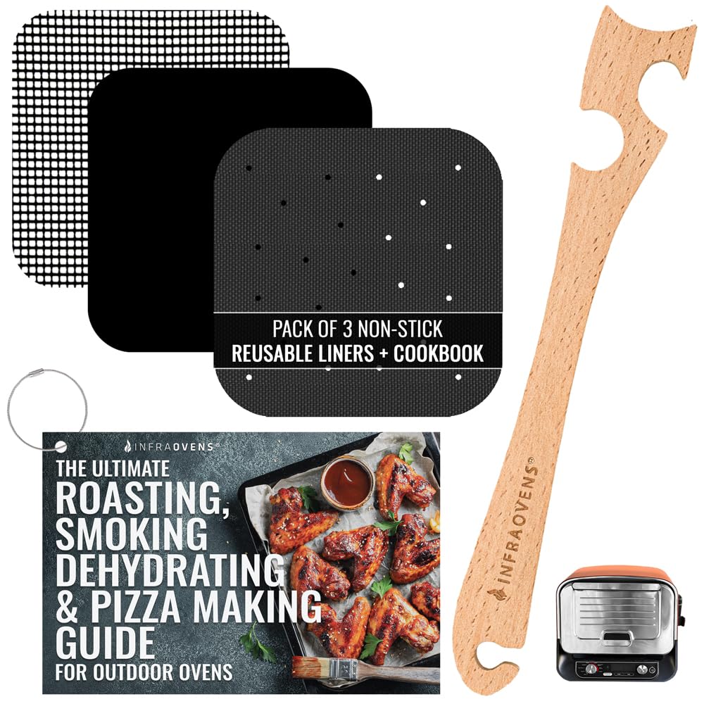 Reusable Liner Accessories and Cooking Guide Cheat Sheet for Ninja Woodfire Pizza Oven 8-in-1 Outdoor Smoker with Anti-Burn Rack Puller Stick OO100 OO101 OO101B Non-Stick Grill Mats by INFRAOVENS