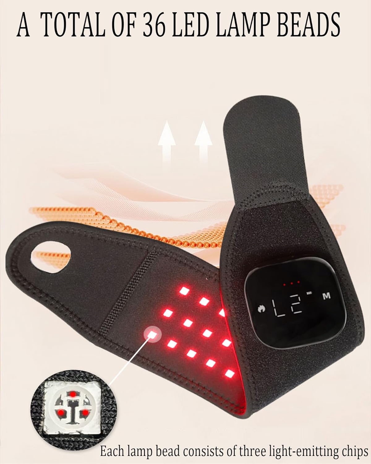 Red Light Therapy Wristband with Heat & Massage, Red Light Therapy Belt - 36 LED Lights, 5 Massage Levels & 3 Heat Settings, Rechargeable Portable Design(1Pce Black) - Image 7
