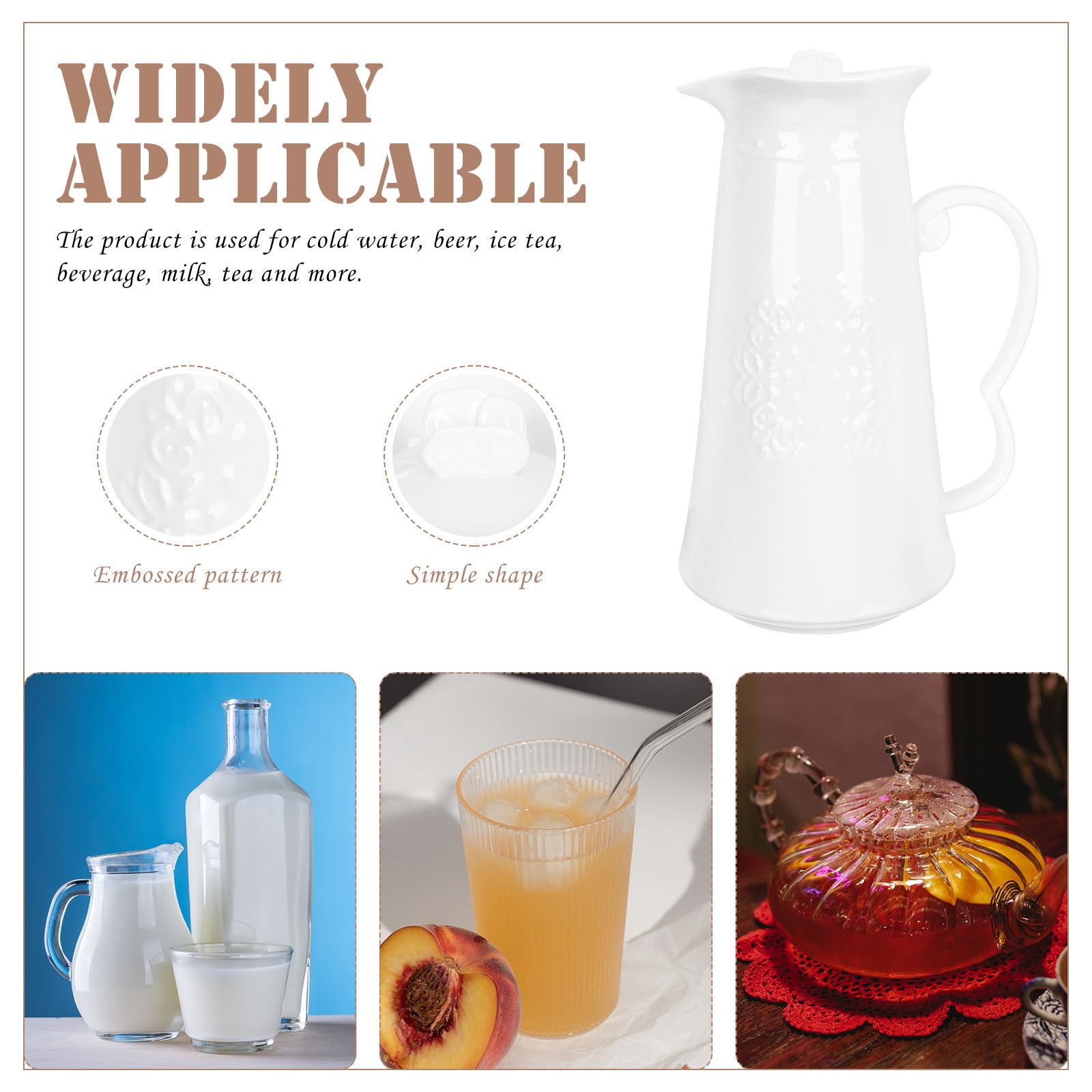 Zerodeko Pichet à Jus en Céramique Blanc 1300ml pour Eau Froide et Lait Couvercle Élégant Simple Usage Maison ou Dîner
