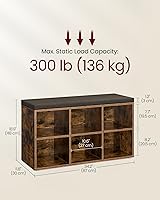 Vista 3 de VASAGLE Shoe Bench with Cushion, Shoe Storage Bench with 6 Compartments and 3 Adjustable Shelves, Entryway Bench with Padded Seat, for Bedroom