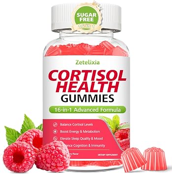Cortisol Gummies for Women, 16-in-1 Sugar Free Cortisol Supplements for Women with Ashwagandha, Rhodiola Rosea, Magnesium, L-theanine for Relaxation, Zzz, Cognition, Raspberry Flavor, 60Ct