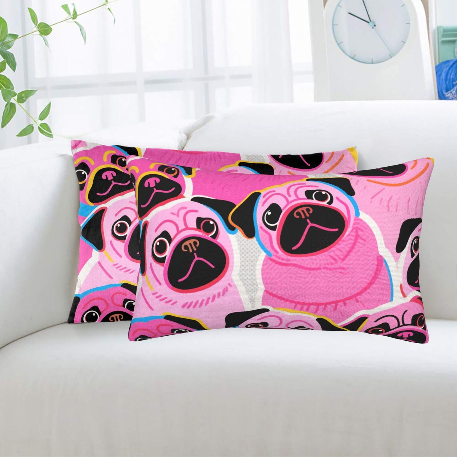 2 Pack Standard Pillowcases Sets, Ultra Soft Comfort Microfiber Plush Pillow Cases Colorful Pugs Dogs Decorative Throw Pillow Cover with Hidden Zipper for Bedroom, Sofa, Couch,20"X30"