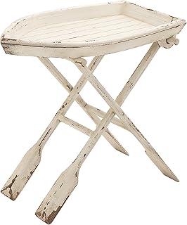 Deco 79 Wood Side End Accent Table Boat Shaped Tray Top End Table with Oar Inspired Legs, Side Table 28" x 16" x 25", White