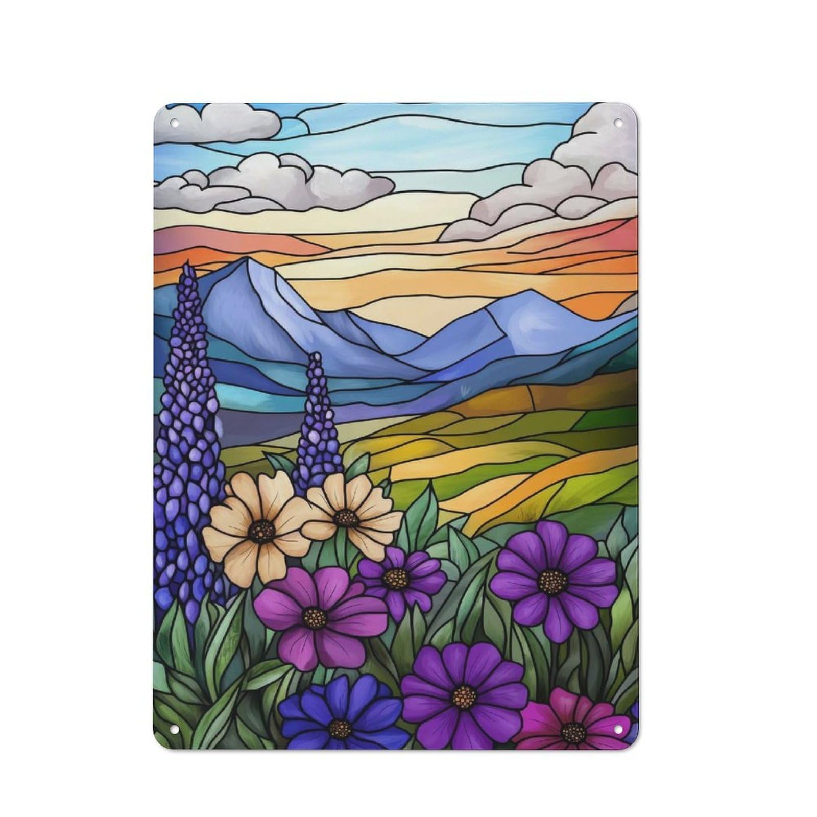Junmoney Mountain Sunset Landscape Vintage Metal Plaque 40X30cm Featuring For Home Bar Wall, A Metal Wall Feature For Home Bars And Entertaining Spaces