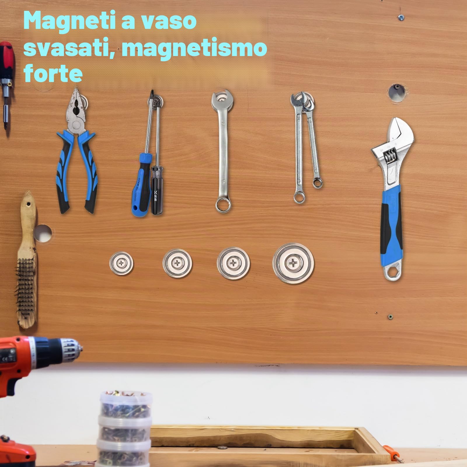 MIN CI Magneti al neodimio con foro, 6 kg (13 lbs) per avvitare, 16 mm, magneti rotondi al neodimio, extra forti, con filettatura magnetica da avvitare