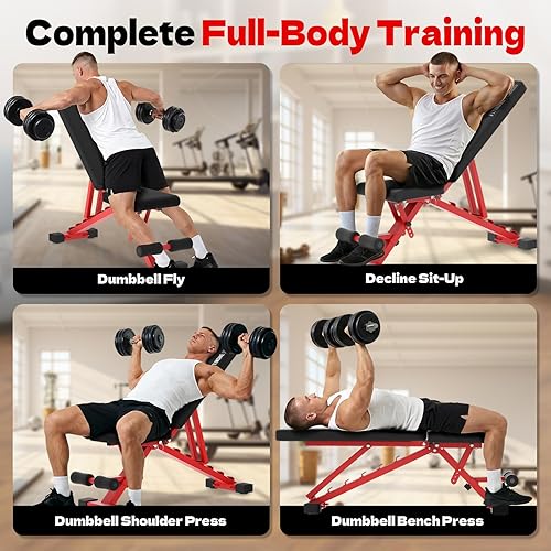 Miniatura 9 de Banco de pesas plegable ajustable para gimnasio en casa, capacidad de 660 libras, banco de entrenamiento multifuncional, resistente y duradero para