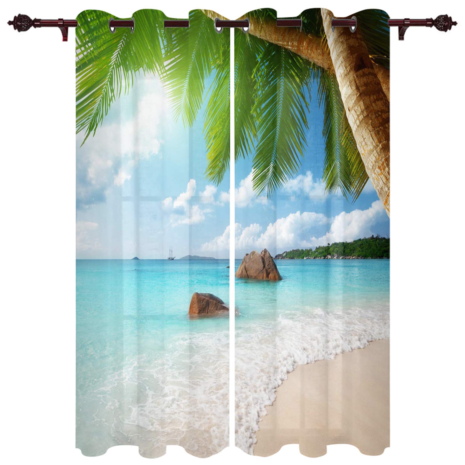 Big buy store Blackout Curtains Panels Beach Coco Blue Sky Ocean Thermal Insulated Grommet Window Curtains Nature Theme Room Darkening Curtain Drapes
