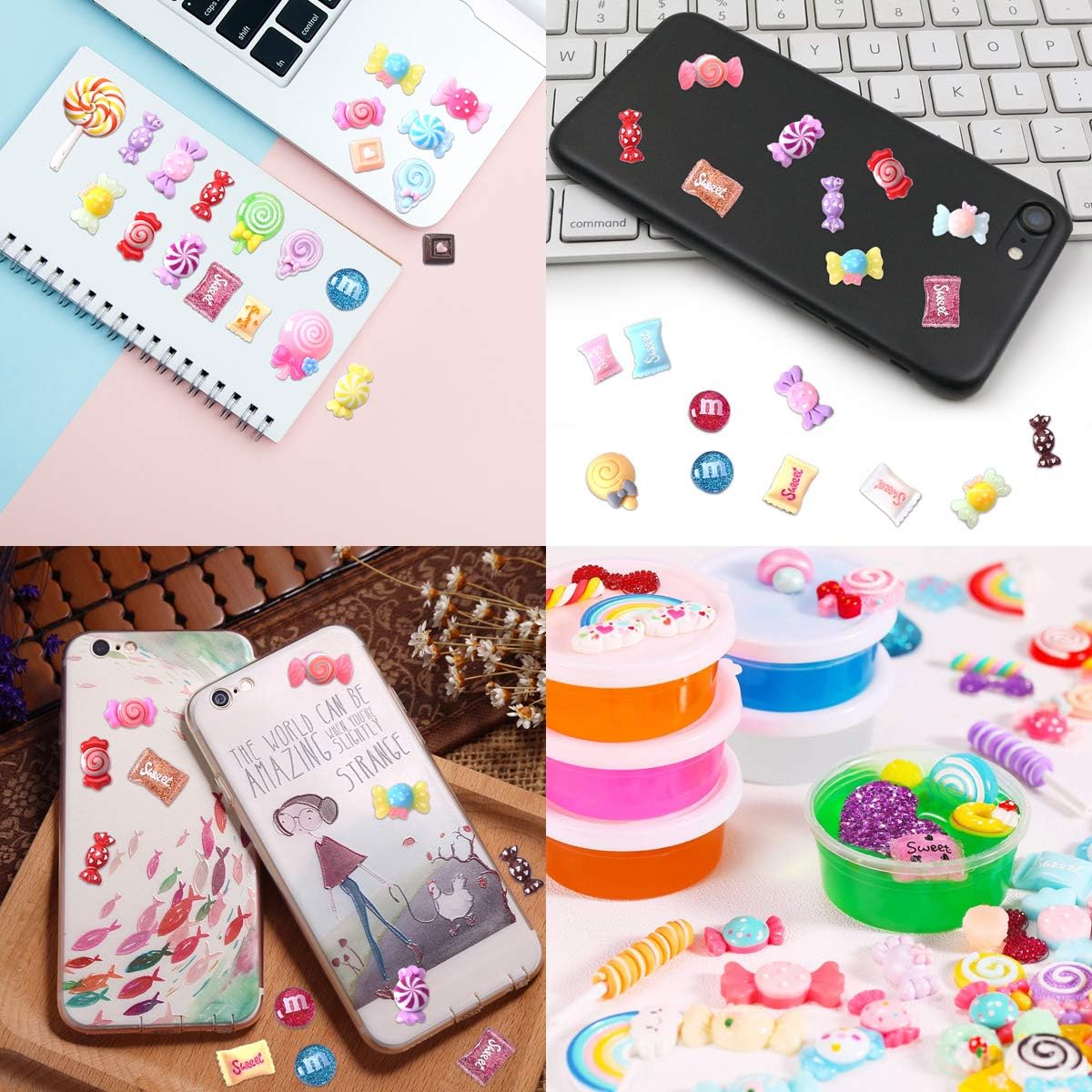 CCINEE 100 Pieces Slime Charms Mixed Resin Candy Sweets Beads Flatback Cabochons Charms for DIY Crafts Scrapbooking Supply - Image 6