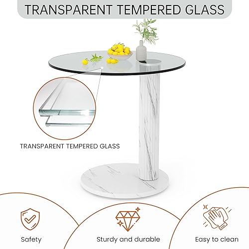Miniatura 8 de Hooseng Mesa auxiliar redonda de cristal, 22 pulgadas, moderna parte superior de vidrio transparente templado, perfecta para sala de estar,