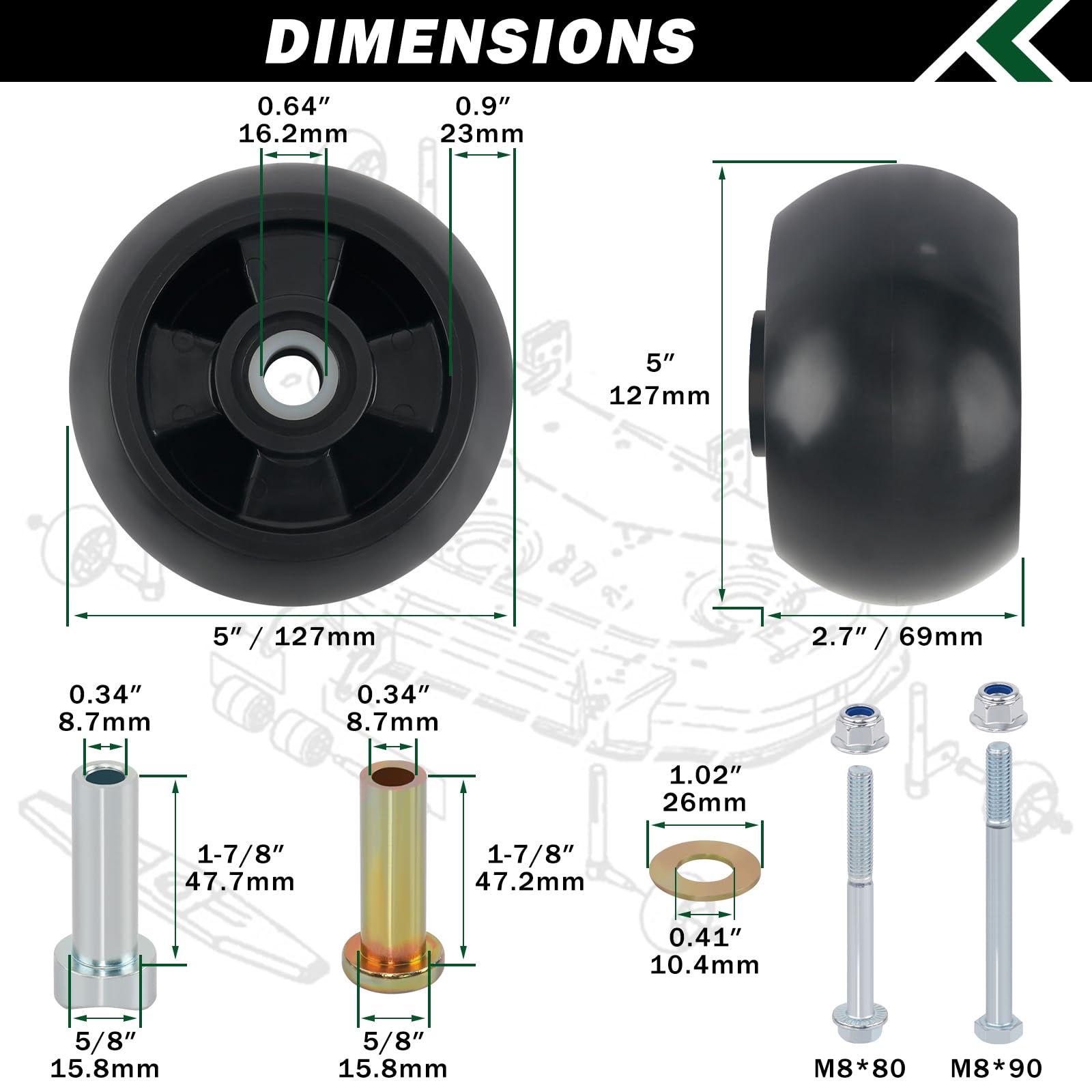CheeMuii Juego de 4 ruedas de cubierta para cortacésped AM125172, ruedas de calibre de cubierta de cortacésped compatibles con John Deere de 48, 54, 60, 62 y 72 pulgadas, repuesto para cubierta