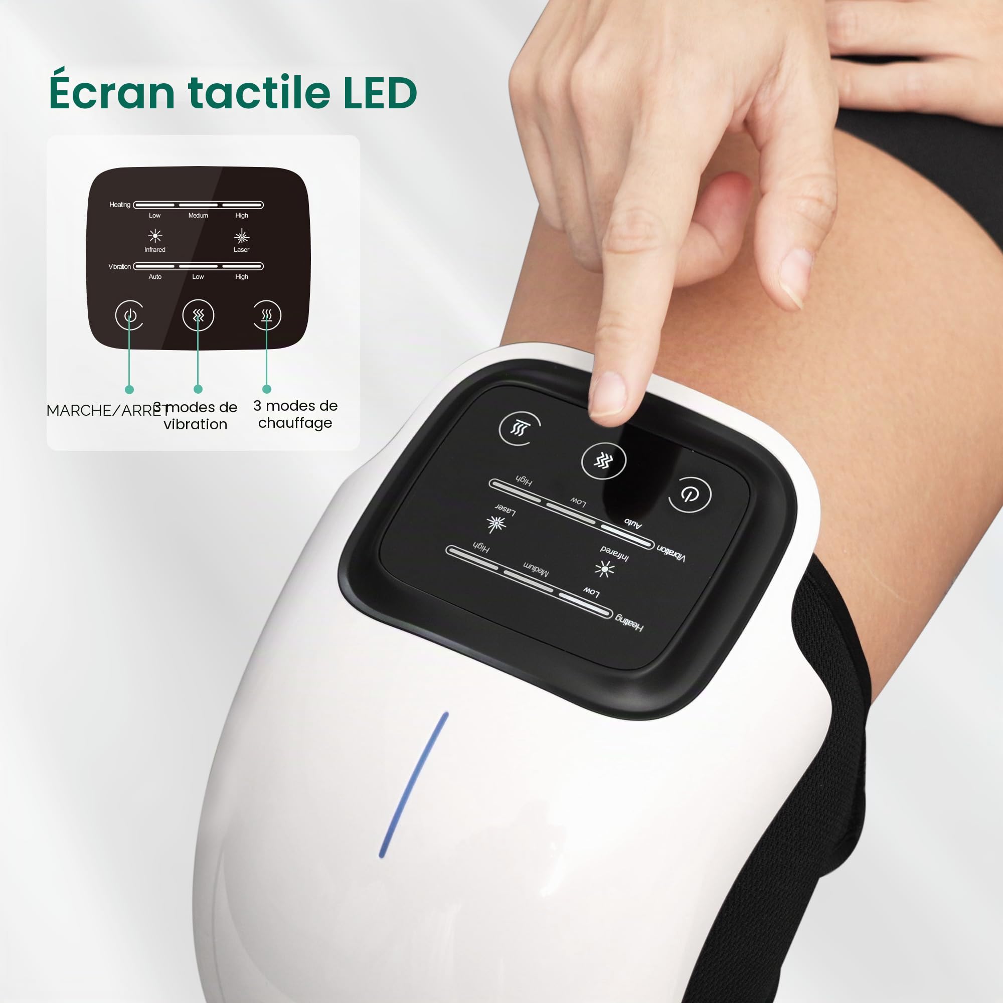Snailax Masseur de genou sans fil avec chaleur, fonctions laser et infrarouge, appareil de massage pour genou, 3 niveaux de chaleur, 3 modes de massage par vibration, écran LED
