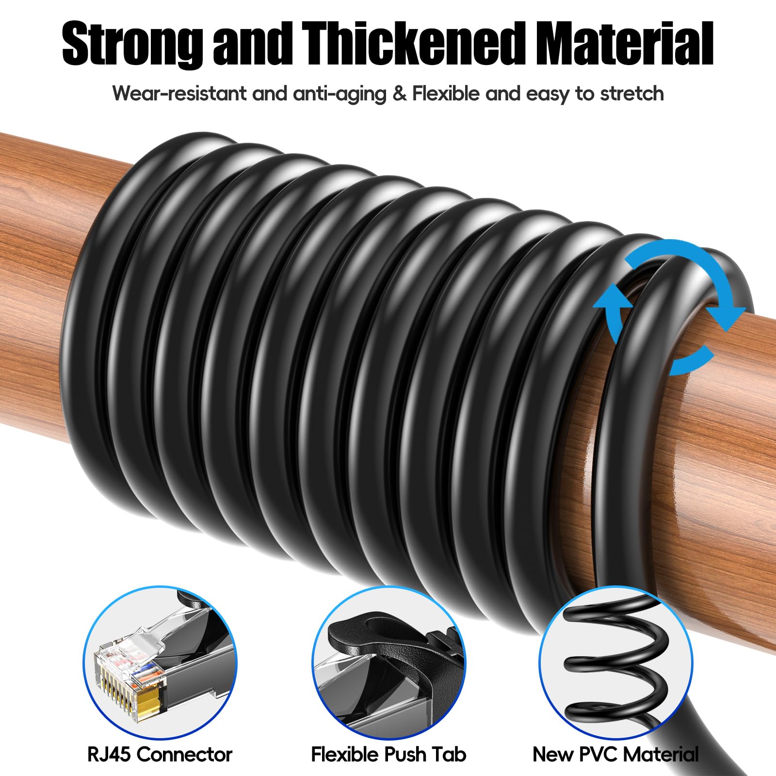 Cable Ethernet 50m Extérieur, Cable RJ45 50 Mètres à l'extérieur Intérieur Imperméable Câble Réseau, Haut Debit Gigabit Cat 6 Cable Internet UTP 24AWG Cable LAN pour Routeur Switch Modem- Noir