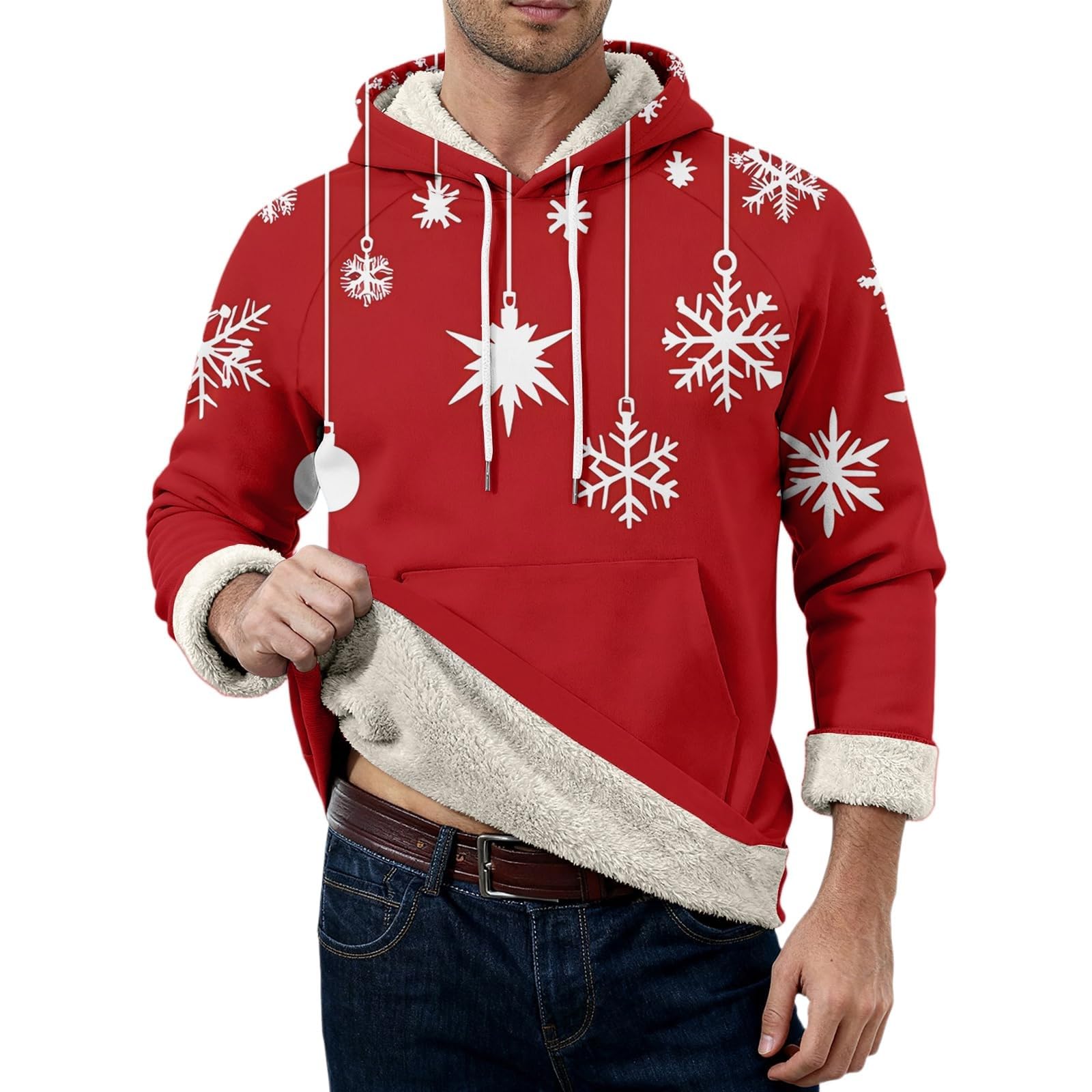 Suéter de Navidad con forro polar para hombre, divertido árbol de Navidad, reno, sudaderas, tallas grandes, trajes navideños, manga larga, cálido, suéter sherpa, novedad, disfraz de Navidad