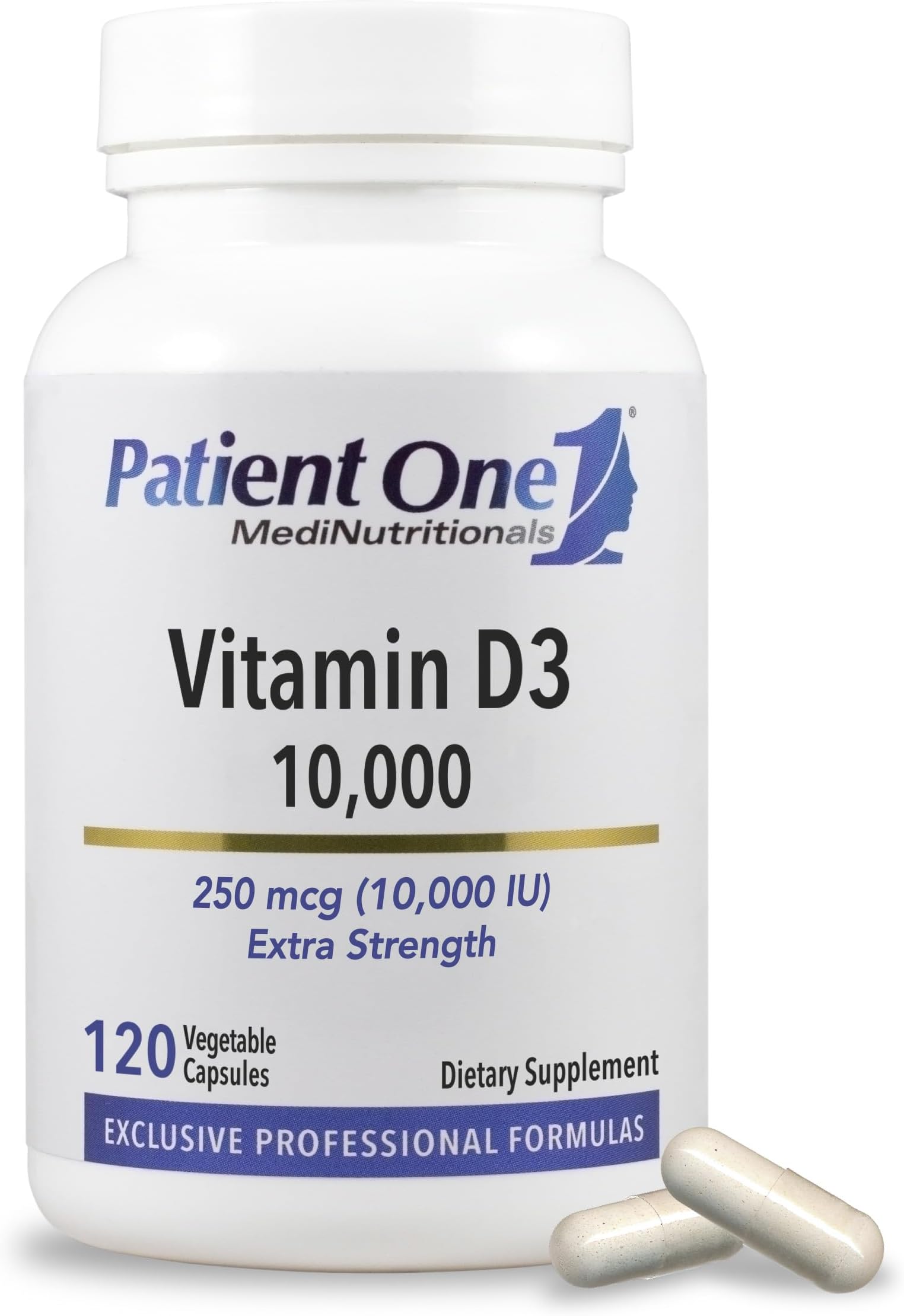 Patient One Vitamin D3 10,000 IU | Supplement to Support Immune, Heart and Bone Health* | Highly Absorbable Cholecalciferol Form | 120 Capsules