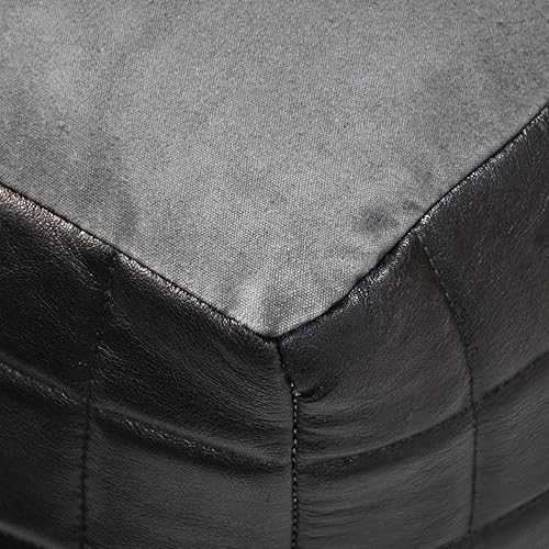 Miniatura 8 de Puf negro ecológico hecho a mano de piel de cabra cuadrada - Puf de forma cuadrada, 14" x 14"x 14", Puf geométrico, Puf de cuero de cabra, Puf