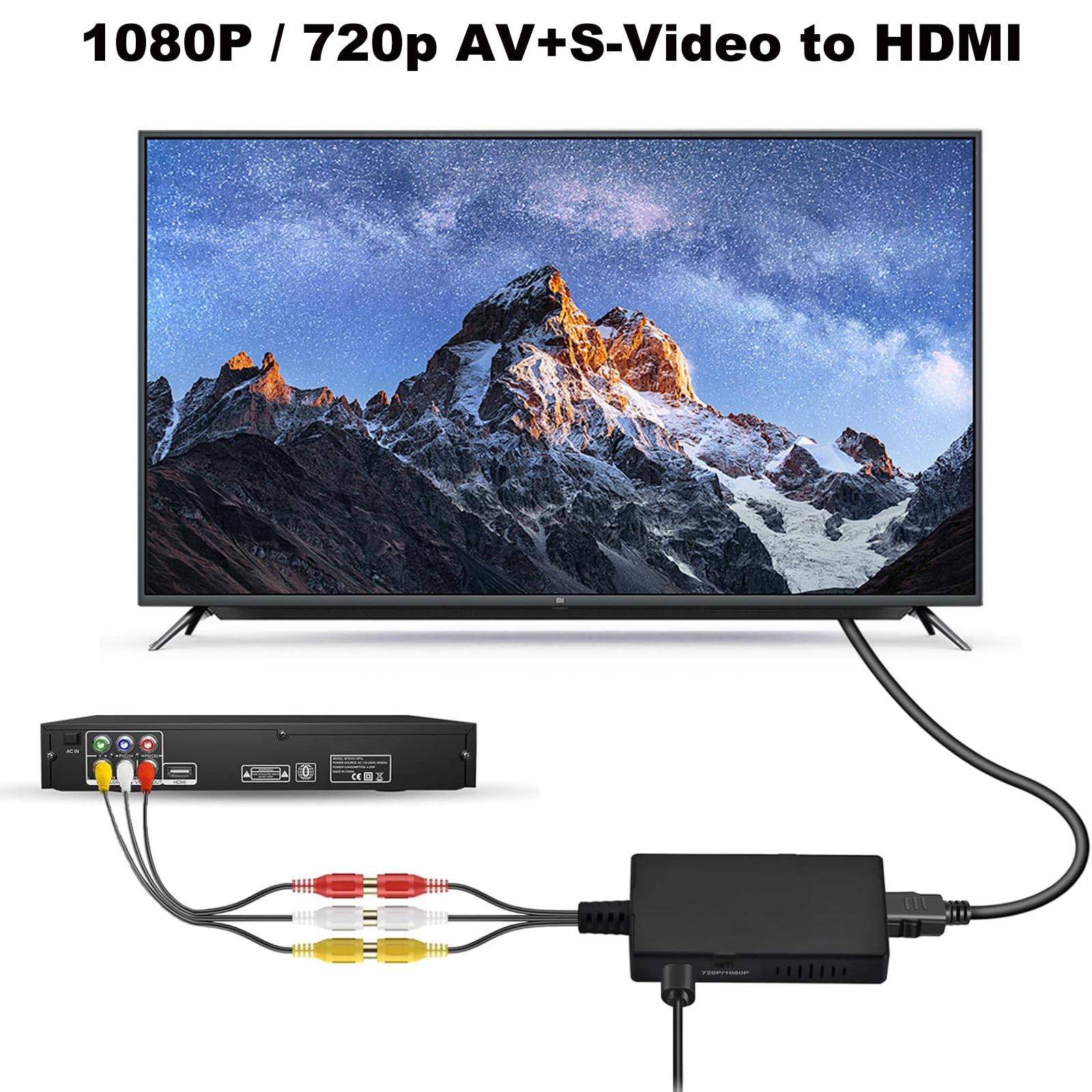 iFCOW Convertitore da AV a HDMI, adattatore da RCA a HDMI AV+ S- video a HDMI, supporta 1080p NTSC/PAL per PC, laptop, TV, lettori DVD