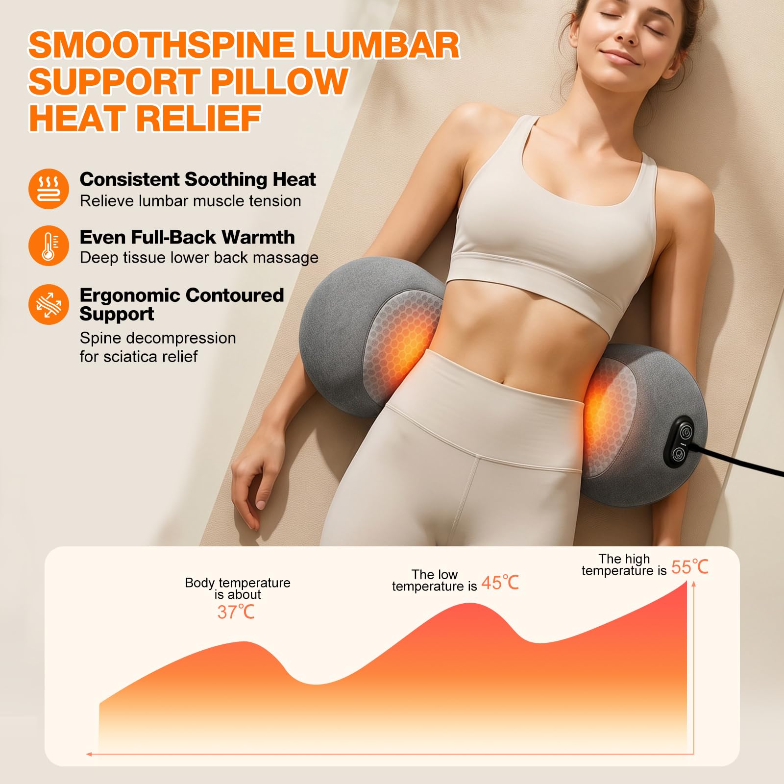 Rückenmassagegerät mit Wärmevibration und einstellbarer Höhe Glatte Wirbelsäule Triple Fusion Rückenmassagegerät für Rückenentspannung Schmerzlinderung Tiefengewebe 3-in-1 Elektrisches