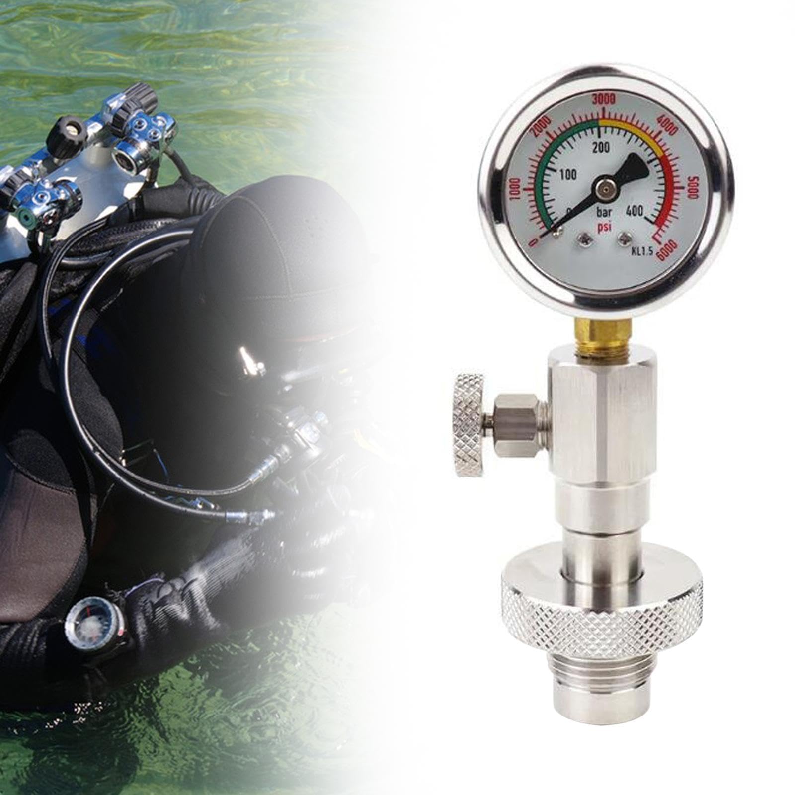 Oshhni Vérificateur de Pression de Réservoir, Manomètre de Plongée Sous-Marine pour Réservoir Din, Accessoire Compact