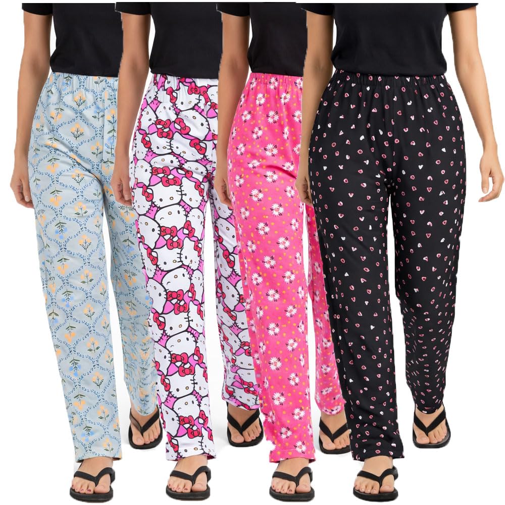 Women's Cotton Printed Pyjamas/Lounge Wear Pants for Girls Combo Pack of 4(Prints May Vary)-picture-41