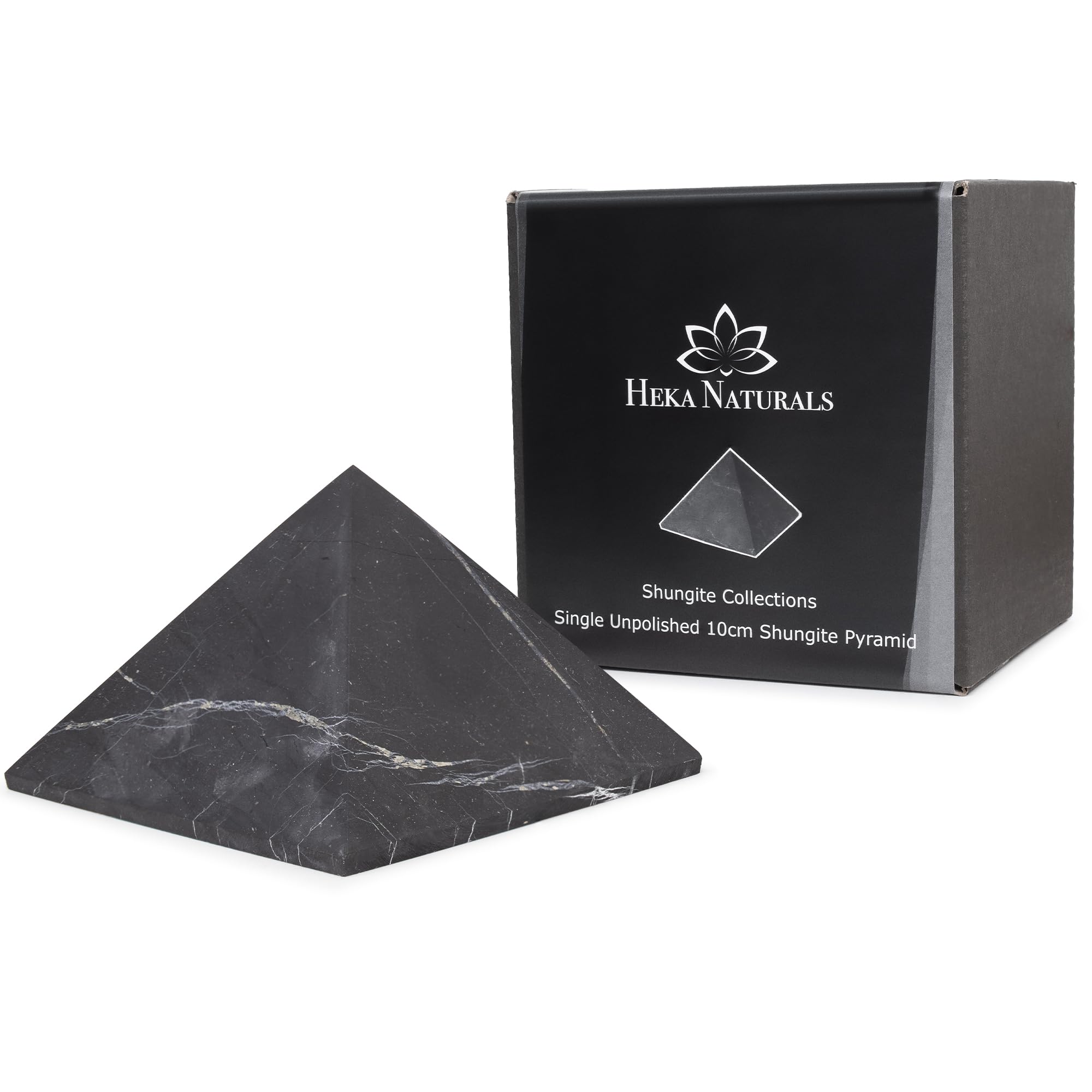 Heka Naturals Unpolished Shungite Pyramid 4 Inches, Contains Fullerenes for EMF Protection | Authentic Anti-Radiation Shungite Stone Figures from Karelia, Russia | 4 Inch Pyramid, Unpolished