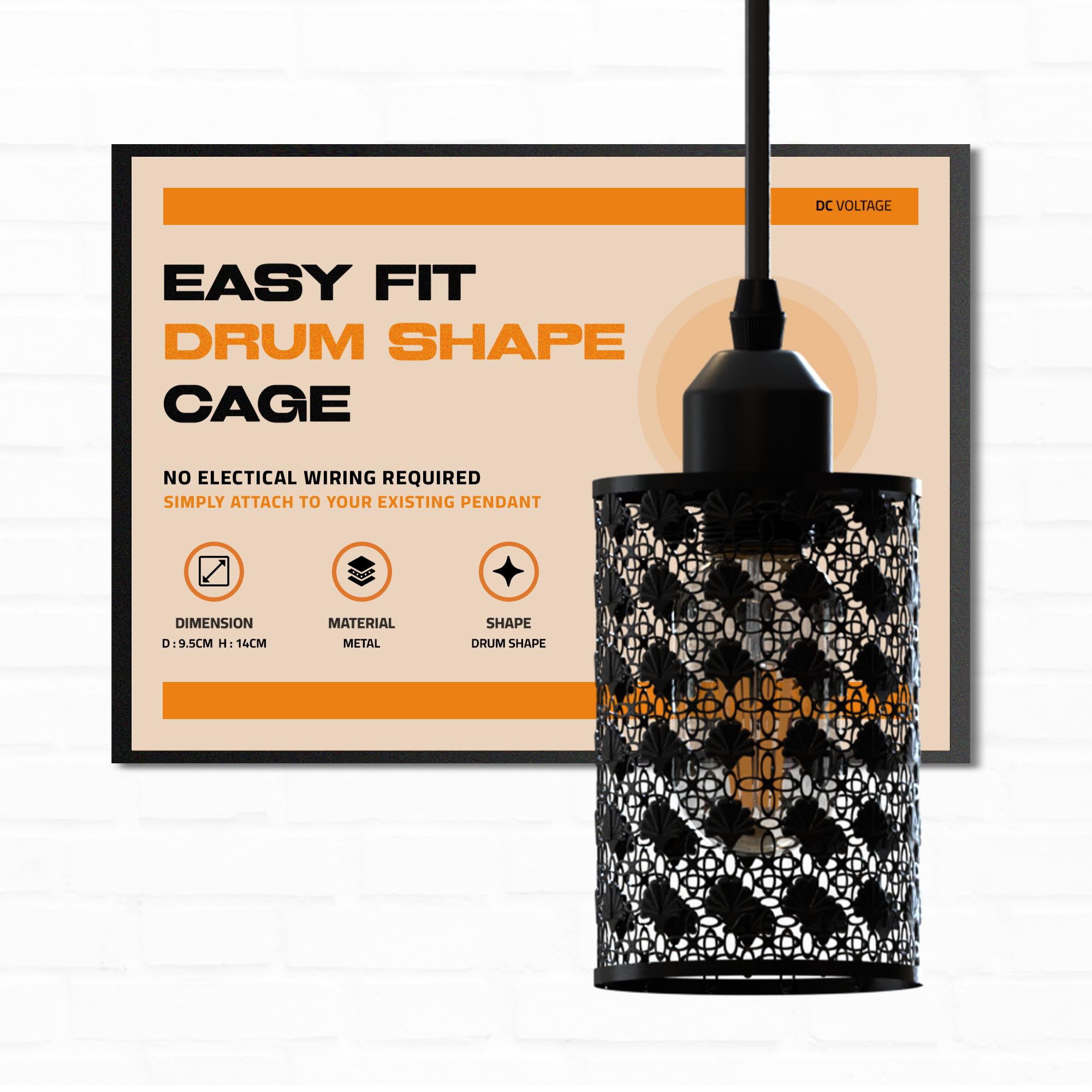 Metal Wire Cage Lamp Shade Open Style Easy Fit Pendant Light Drum Shade for Hallways (Style 24)